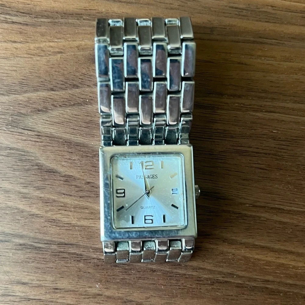 Vintage 90s y2k Passages CHUNKY wide Silver and Gold Square Face Watch